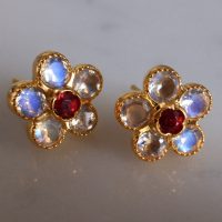 Gem Gardener, moonstone gold earrings, moonstone stud earrings gold, flower shaped earrings studs, moonstone earrings singapore, moonstone statement earrings