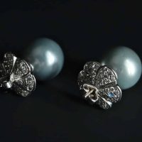 pearl and diamond stud earrings, silvery white south sea pearl, big pearl stud earrings, silver blue pearl earrings, blue grey pearl earrings, pearl earrings singapore, south sea pearl earrings singapore, light blue pearl stud earrings, Gem Gardener