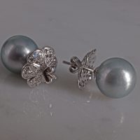Gem Gardener, pearl and diamond stud earrings, big pearl stud earrings, silver blue pearl earrings, blue grey pearl earrings, pearl earrings singapore, south sea pearl earrings singapore, light blue pearl stud earrings