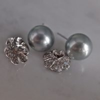 Gem Gardener, pearl and diamond stud earrings, big pearl stud earrings, silver blue pearl earrings, blue grey pearl earrings, pearl earrings singapore, south sea pearl earrings singapore, light blue pearl stud earrings