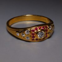 Lucky Old Euro Diamond Ruby Ring 22k Vintage