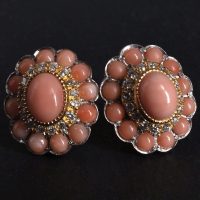 Coral Diamond Earrings, angel skin coral earrings, imperial jewellery, antique coral earrings for sale, conch pearl earrings, Gem Gardener