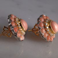 Coral Diamond Earrings, angel skin coral earrings, imperial jewellery, antique coral earrings for sale, conch pearl earrings, Gem Gardener