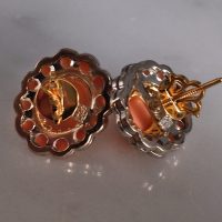 Coral Diamond Earrings, angel skin coral earrings, imperial jewellery, antique coral earrings for sale, conch pearl earrings, Gem Gardener