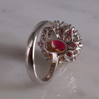 Gem Gardener, 3 carat ruby ring, 3ct ruby ring, ruby ring singapore, ruby diamond ring, red ruby halo ring, ruby jewellery singapore, ruby cocktail ring, cocktail rings singapore, ruby engagement rings singapore, vintage rings singapore
