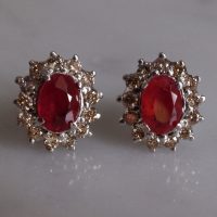 Dainty Red Ruby Diamond Stud Earrings 18k