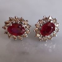 Dainty Red Ruby Diamond Stud Earrings 18k