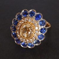 Diamond Sapphire Ring, double halo ring, sapphire double halo ring, blue sapphire diamond ring, sapphire cluster rings for sale, sapphire halo rings for sale, Gem Garderner