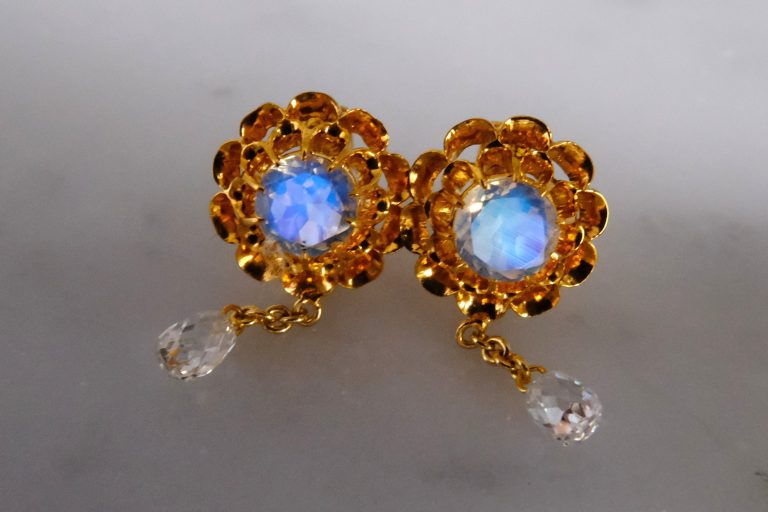 Antique Moonstone Diamond Earrings 20k