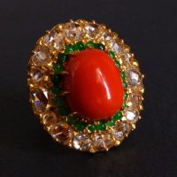 Gem Gardener, Coral Diamond Cocktail Ring, statement rings singapore, cocktail ring singapore, 22k cocktail ring, big coral diamond ring, big antique coral ring, rose cut diamond ring, coral jewellery singapore
