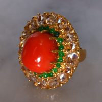 Gem Gardener, Coral Diamond Cocktail Ring, statement rings singapore, cocktail ring singapore, 22k cocktail ring, big coral diamond ring, big antique coral ring, rose cut diamond ring, coral jewellery singapore