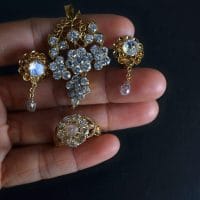 Antique Moonstone Diamond Hoop Drop Earring 20k