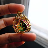 Imperial Jadeite Laughing Buddha Pendant 18k Ruby Diamond