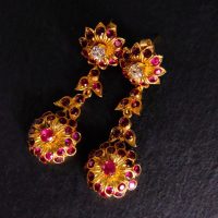 Gem Gardener, burmese ruby gold earrings, ruby gold dangling earrings, red ruby earrings dangling, red ruby earrings singapore, antique ruby drop earrings