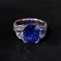 Gem Gardener, cornflower blue sapphire ring, blue sapphire moonstone ring, three stone ring, three stone ring with wedding band, unheated blue sapphire ring, blue sapphire ring singapore