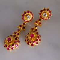 Gem Gardener, burmese ruby gold earrings, ruby gold dangling earrings, red ruby earrings dangling, red ruby earrings singapore, antique ruby drop earrings