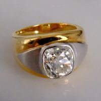 3ct Mine Cut Dome Diamond Ring Men 18k