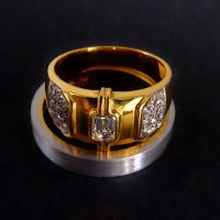 Gem Gardener, Emerald Cut Diamond Mens Band, mens vintage solid gold rings, vintage gold rings mens, mens gold gangster ring, vintage diamond mens ring