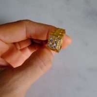 Gem Gardener, mafia gold ring, mens vintage gold rings, gold mob ring, emblem gold ring, honeycomb gold ring