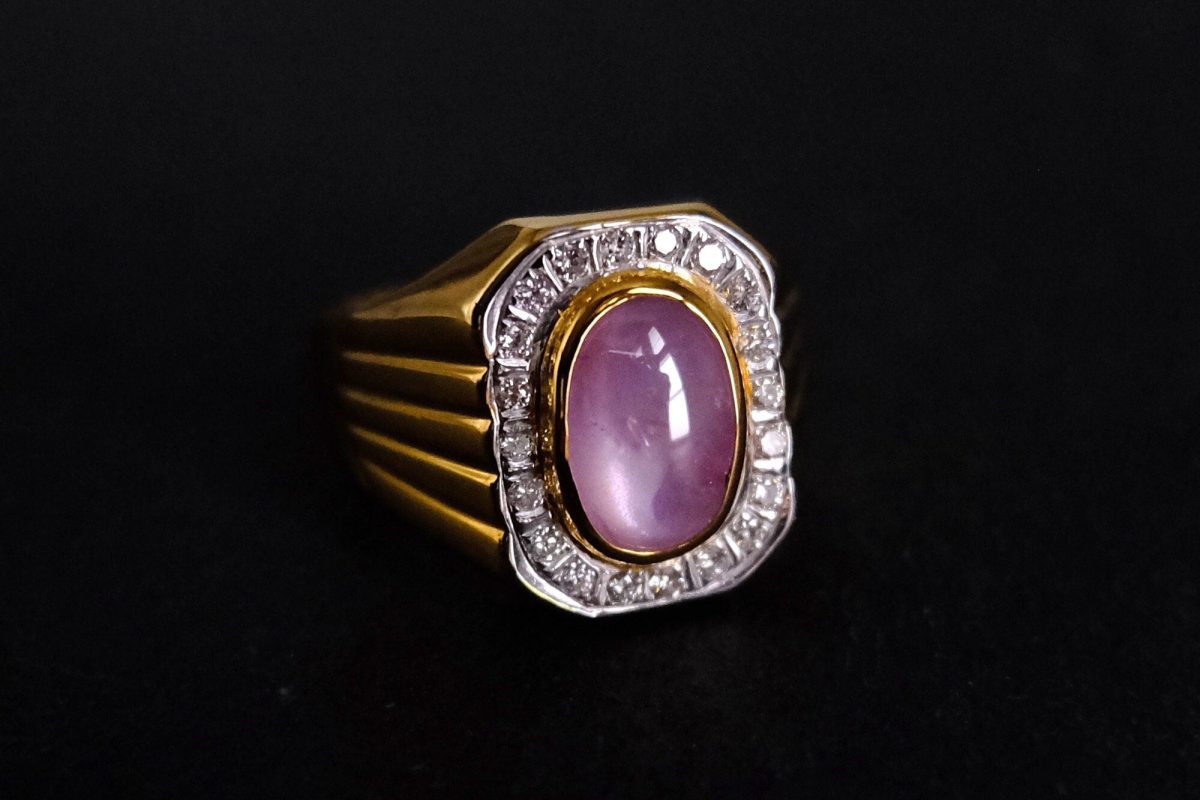 Men Burma Pink Star Sapphire Ring 22k Vintage