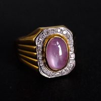 Men Burma Pink Star Sapphire Ring 22k Vintage