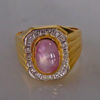 Men Burma Pink Star Sapphire Ring 22k Vintage