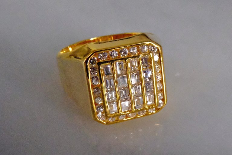 Gem Gardener, baguette diamond mens ring, vintage diamond mens rings, diamond cluster mens ring, diamond pinky ring mens, diamond thumb ring gold