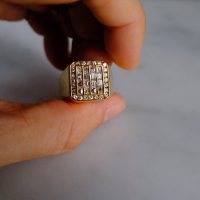 Gem Gardener, baguette diamond mens ring, vintage diamond mens rings, diamond cluster mens ring, diamond pinky ring mens, diamond thumb ring gold