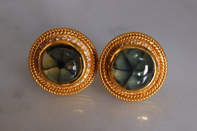 Gem Gardener, trapiche emerald jewelry, trapiche emerald earrings, buy trapiche emerald, statement earrings singapore, unique stud earrings gold, SIJS