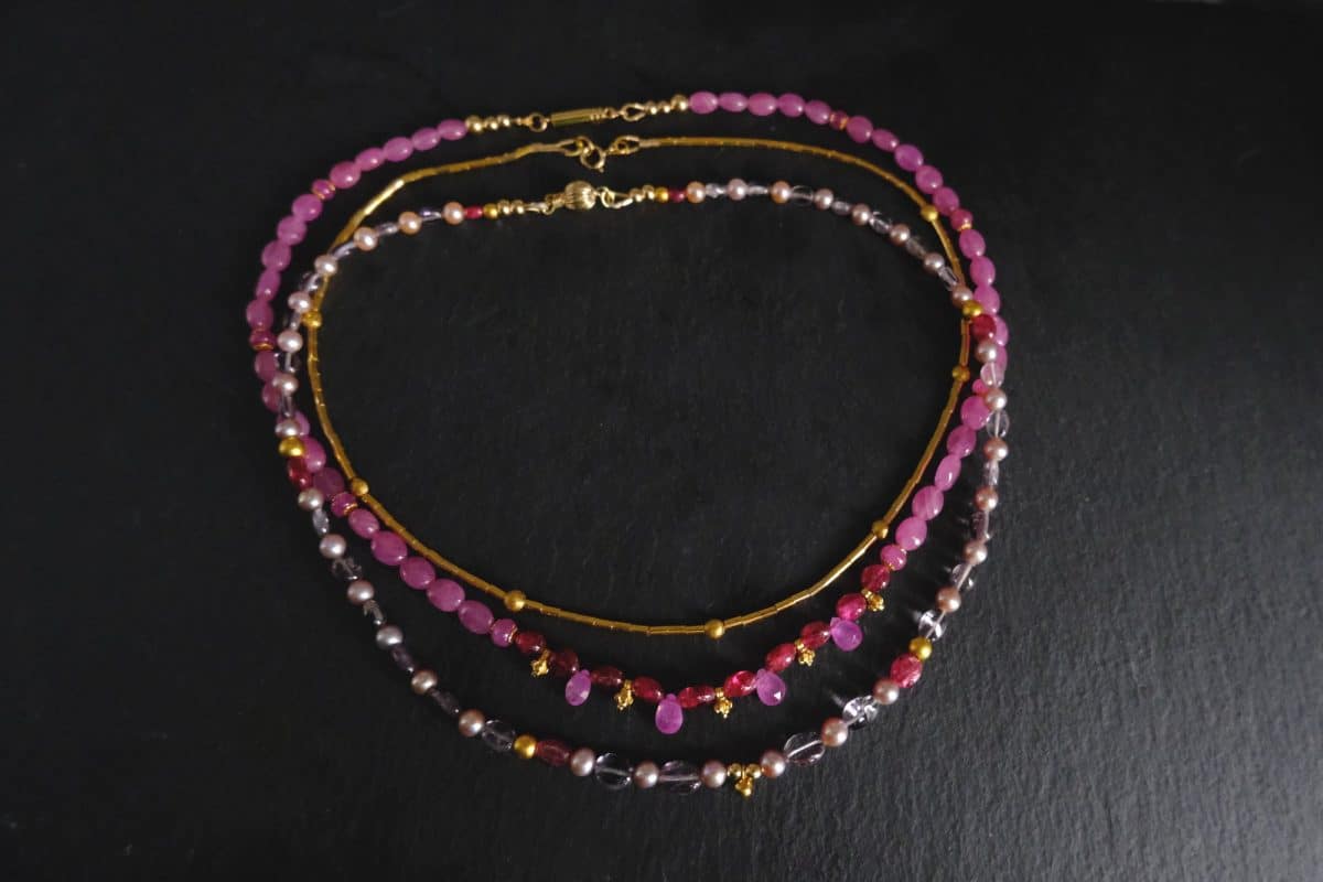 Pink Sapphire and Spinel Beaded Necklace
