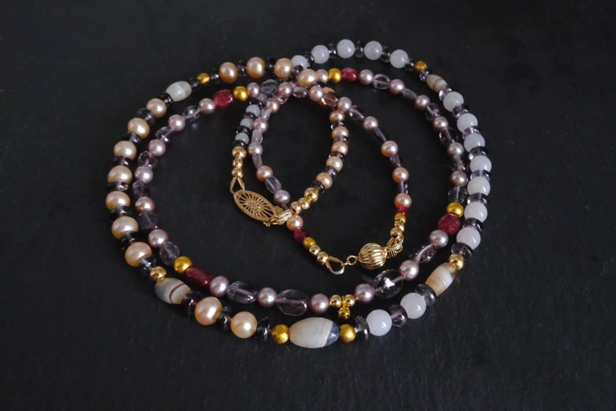 Gem Gardener, neo expressionism jewellery, fine beaded gold necklace, black white beaded necklace, fine jewelry beaded necklace, beaded necklace singapore