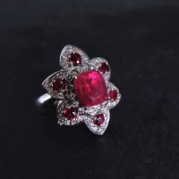 Unheated Ruby Flower Cluster Ring 18k