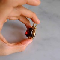 Red Spessartite Garnet Cabochon Pendant 18k