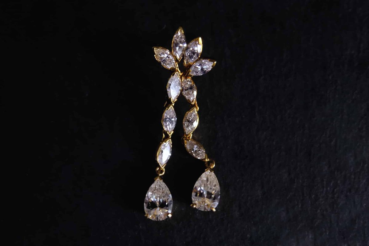 Gem Gardener, vintage diamond drop earrings, marquise teardrop drop earrings, dainty diamond drop earrings, marquise drop earrings, diamond drop earrings white gold