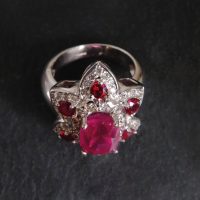 Unheated Ruby Flower Cluster Ring 18k