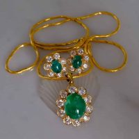 Gem Gardener, antique emerald jewelry, vintage emerald jewellery, emerald pendant and earrings set, vintage emerald pendant, emerald diamond halo pendant, vintage jewelry singapore