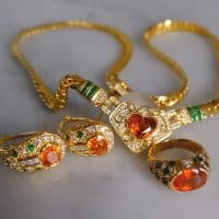 Gem Gardener, Orange Sapphire Necklace Jewelry, safari gold jewelry, safari jewelry necklace, orange sapphire earrings, orange sapphire ring, orange sapphires stones, vintage jewellery singapore
