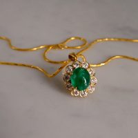 Gem Gardener, antique emerald jewelry, vintage emerald jewellery, emerald pendant and earrings set, vintage emerald pendant, emerald diamond halo pendant, vintage jewelry singapore