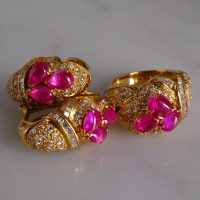 Hot Pink Sapphire, hot pink sapphire ring, hot pink sapphire earrings, burmese pink sapphire ring, antique vintage pink sapphire ring, vintage pink sapphire earrings