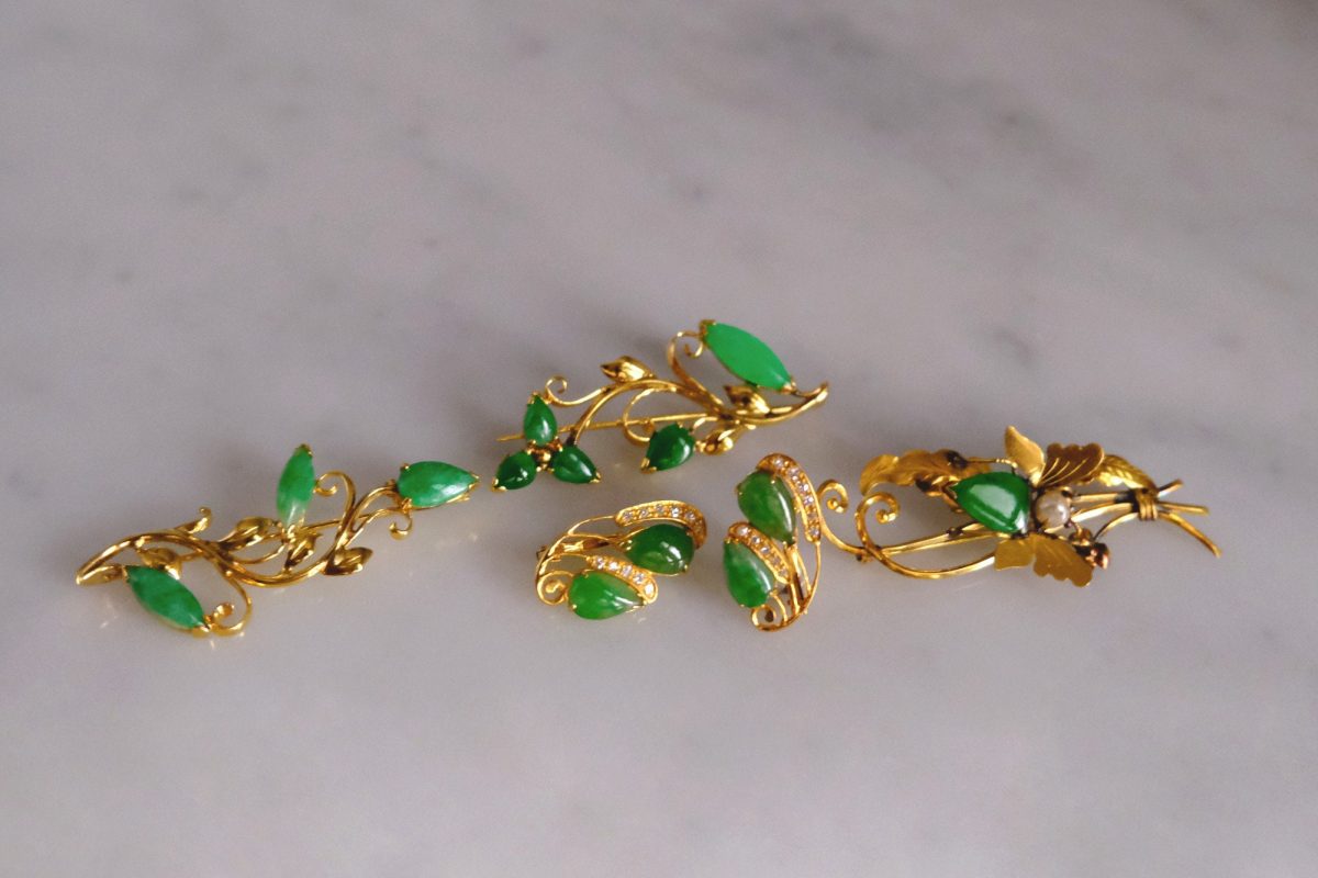 Antique Chinese Jade Brooch Set 20k Gem Gardener