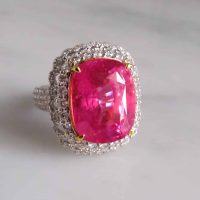 Gem Gardener, hot pink spinel ring, pink spinel ring, hot pink spinel, neon pink spinel, spinel ring singapore, spinel diamond halo ring