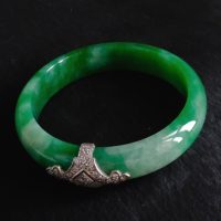 Gem Gardener, green jadeite jade bangle, jade bangle 55, jade bangle singapore, jade bangle with diamonds, art deco jade jewelry, 55mm jadeite bangle