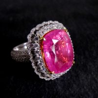 Gem Gardener, hot pink spinel ring, pink spinel ring, hot pink spinel, neon pink spinel, spinel ring singapore, spinel diamond halo ring