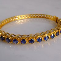 Burmese Sapphire Bracelet, Gem Gardener, blue sapphire bracelet yellow gold, Blue Sapphire Cuff Bracelet, blue sapphire bangle bracelet, vintage chinese gold jewelry, dainty gold bangle bracelet, chinese gold bangle bracelets