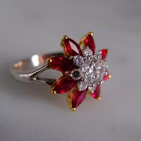 Gem Gardener, Ruby Diamond Flower Ring, ruby flower ring white gold, ruby diamond engagement ring, ruby ring singapore, red ruby ring singapore