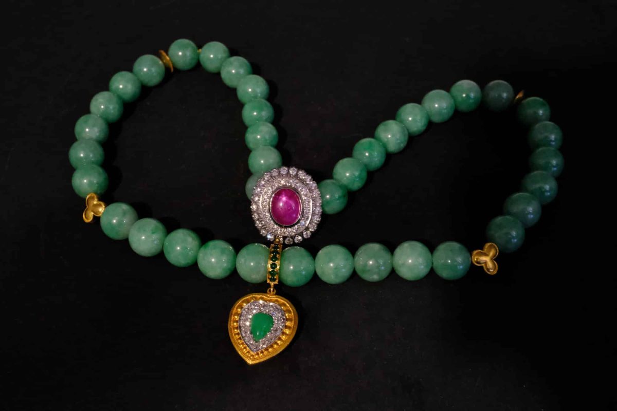 Large Jade Bead Necklace Antique 24k 
