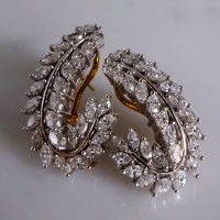 Gem Gardener, feather earrings statement, cluster earrings diamond, diamond leaf earrings, bridal statement earrings, diamond earrings design