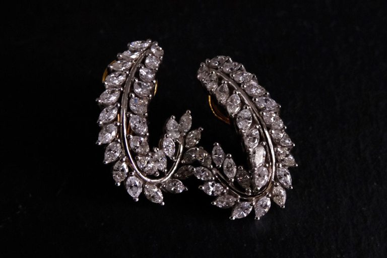 Gem Gardener, feather earrings statement, cluster earrings diamond, diamond leaf earrings, bridal statement earrings, diamond earrings design