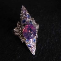 Gem Gardener, sapphire navette ring, lilac sapphire ring for sale, kashmir sapphire jewelry, purple sapphire ring with diamonds, lavender sapphire ring, sapphire ring singapore