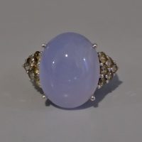 Gem Gardener, Chalcedony Ring, blue chalcedony ring white gold, lavender stone ring, cabochon chalcedony diamond ring, vintage gemstone rings for sale